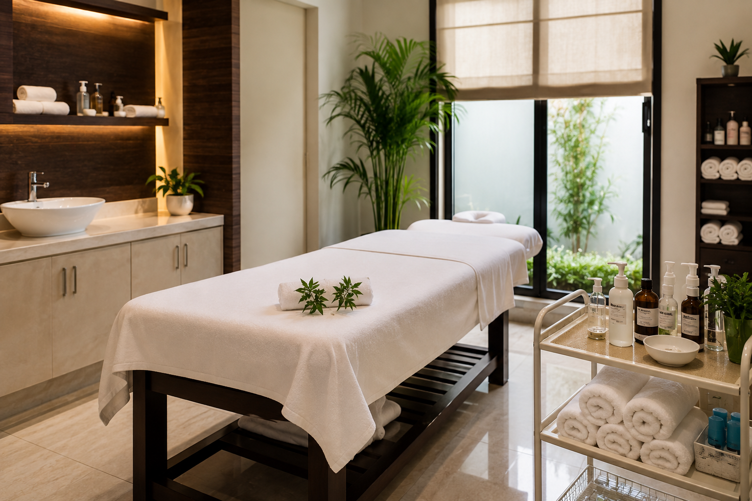 Clean and hygienically maintained spa treatment space