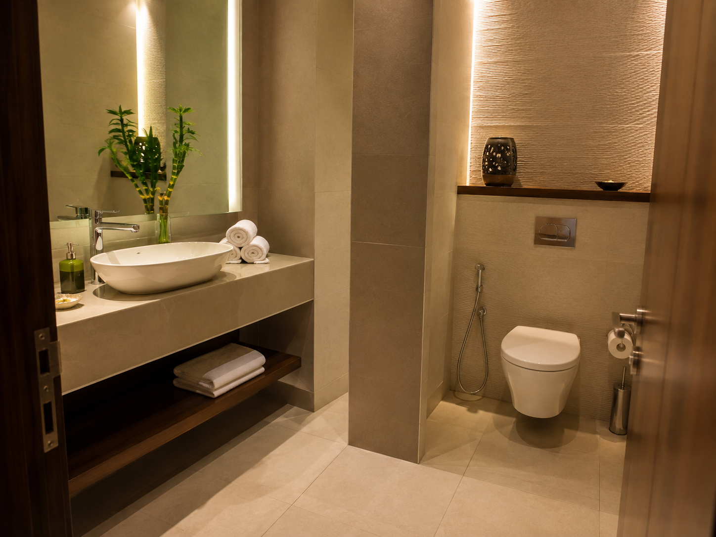 Neat, well-maintained spa restroom facilities