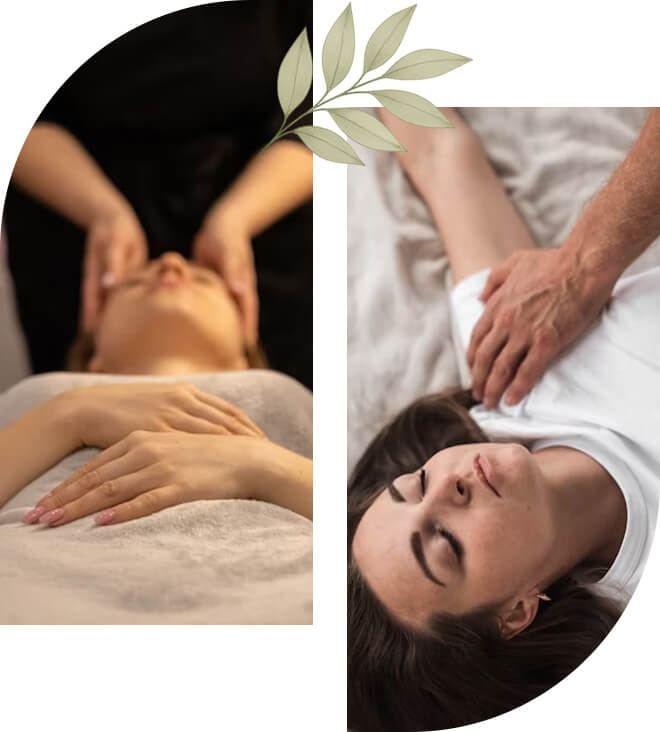 Warm herbal oil massage in a calm spa setting